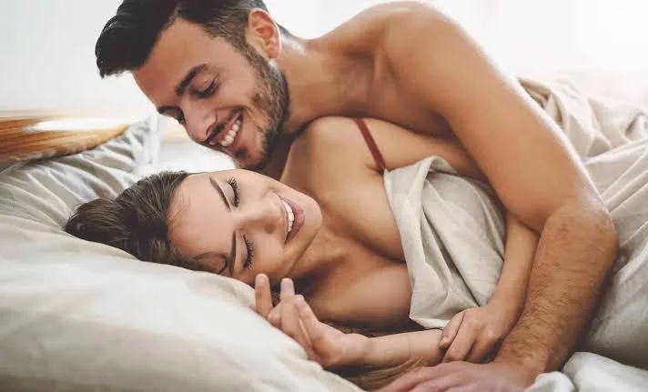 A smiling couple relaxing together